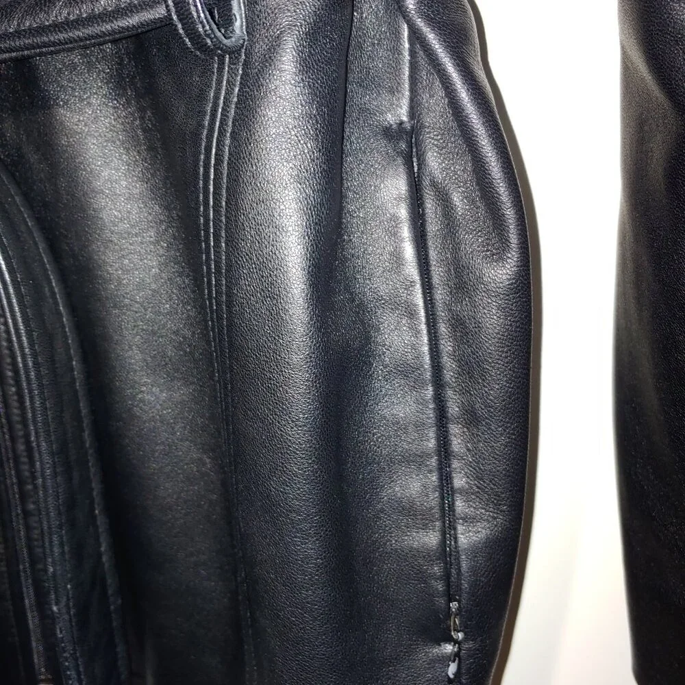 Reaction by Kenneth Cole Black Leather Full Zip Belted Jacket Size L